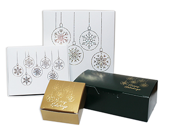 Holiday Gold Ornaments Collection of confectionery favor boxes from MOD-PAC